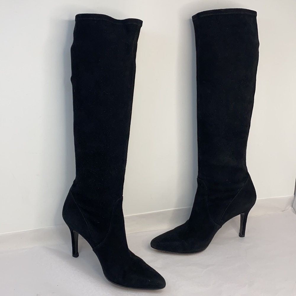 Stuart Weitzman Sz 7 Black Suede Sock Stretch Boots
